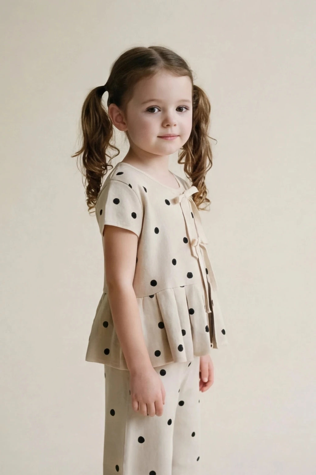 Set Bow Polkah Kids Beige