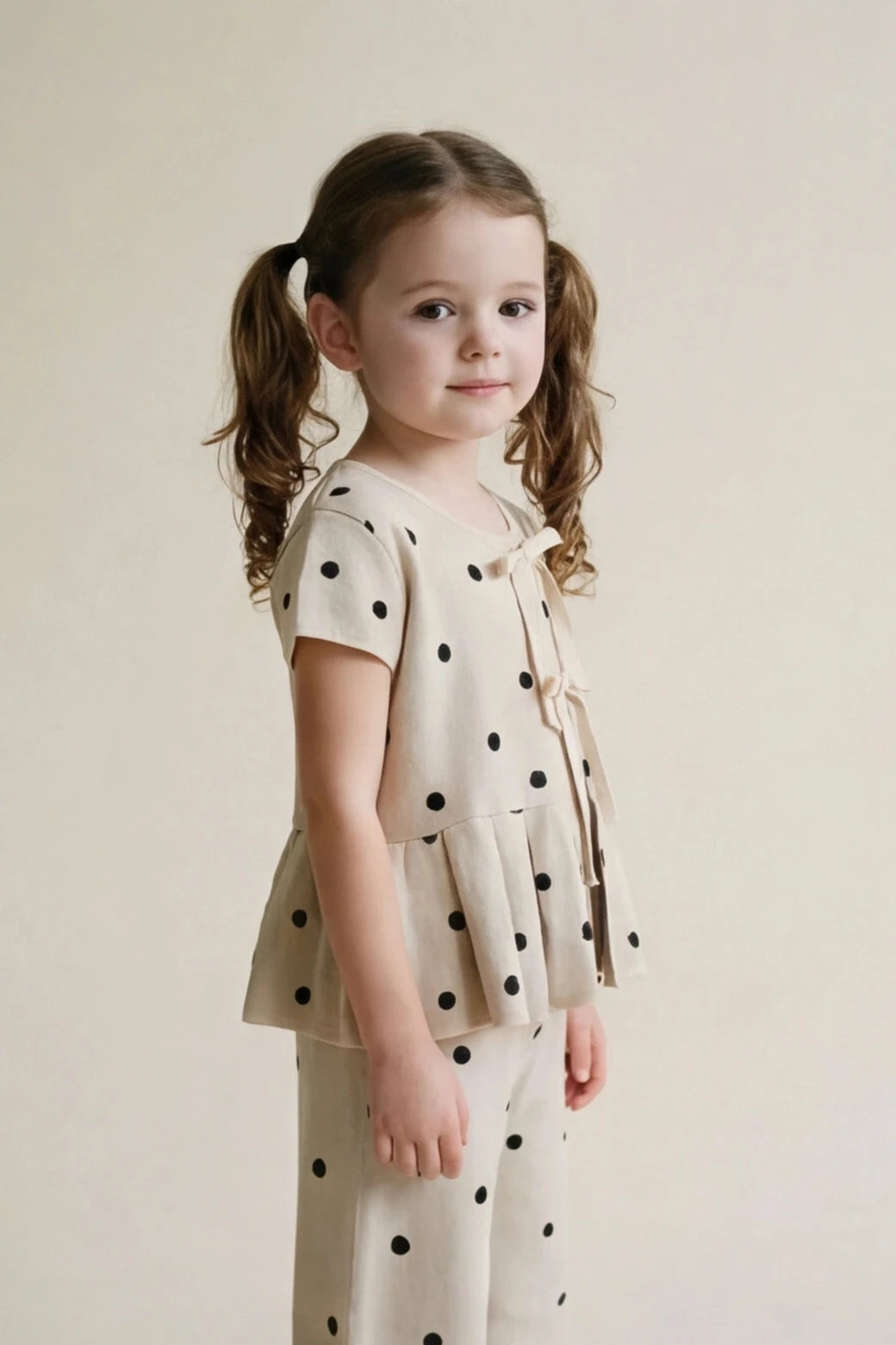 Set Bow Polkah Kids Beige