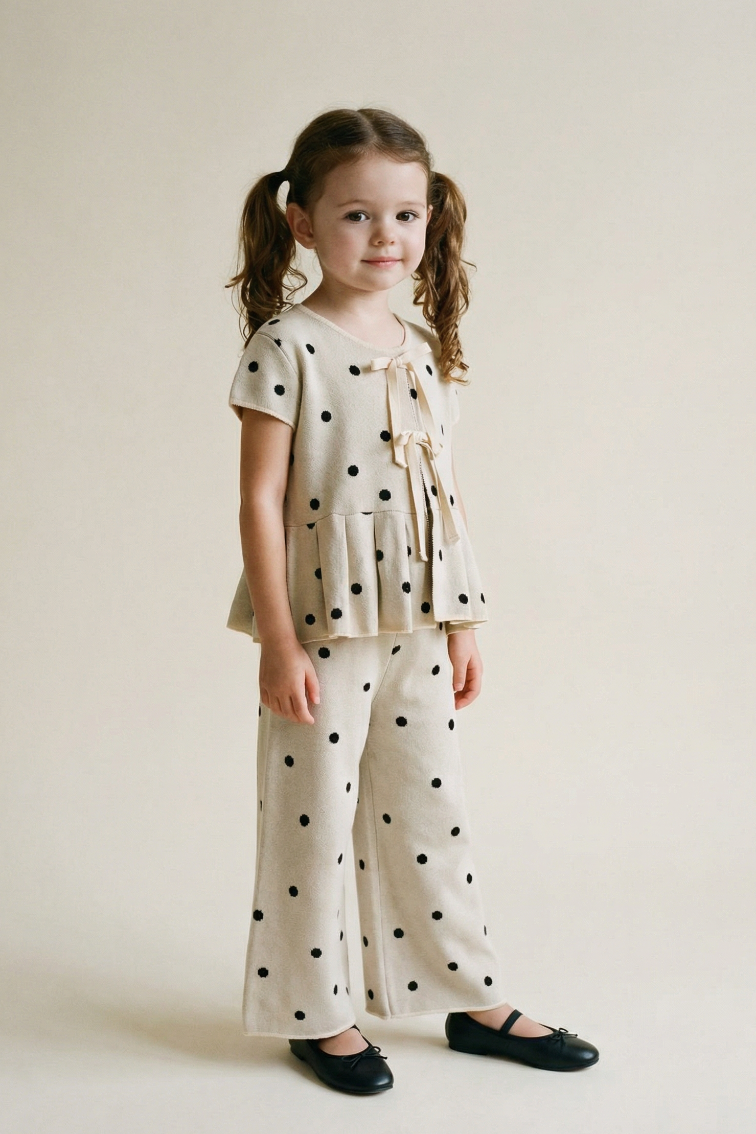 Set Bow Polkah Kids Beige